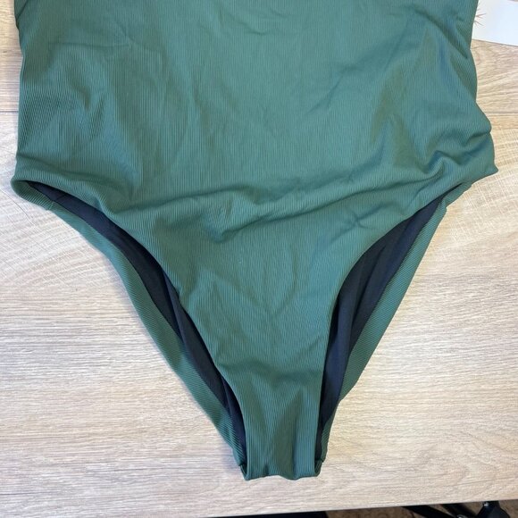 NWT Speedo Micro Ribbed Crossback One Piece Swimsuit High Cut Bottle Green L - Picture 5 of 11
